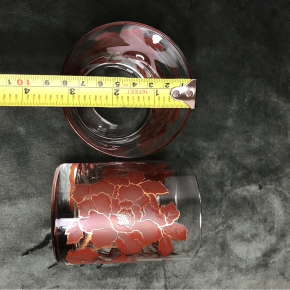 Retro Style Vintage Gold Trim Floral Design Old Fashioned Glasses Heavy Bottom - Picture 3 of 16